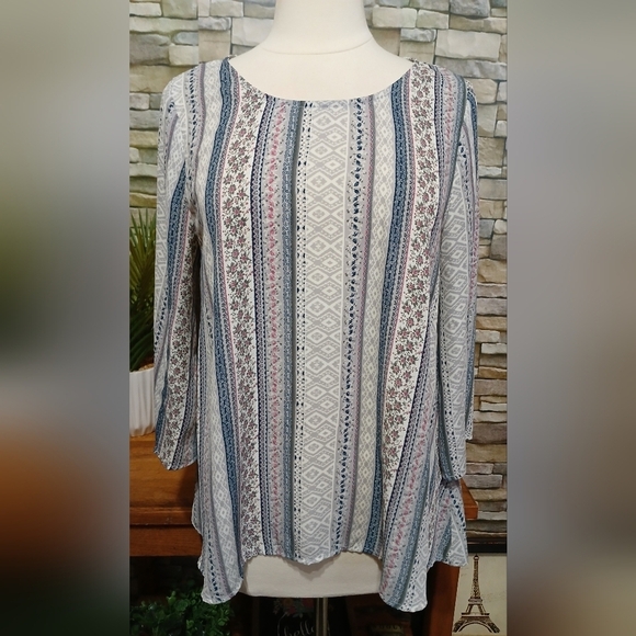 Alya Tops - Alya Floral Striped Abstract Flowy Blouse‎ Top Large Whimsigoth